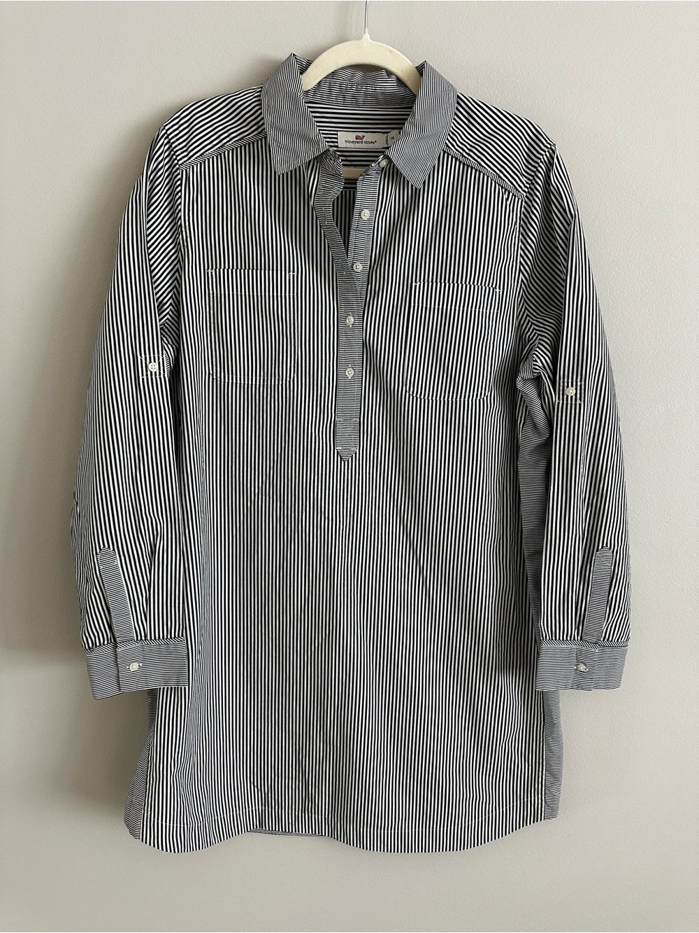 Vineyard Vines Mixed Stripe Margo Shirt Dress Cotton Popover Gray White Size 14